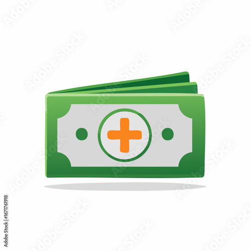 Green banknotes with a medical cross symbol on a light background symbolizing healthcare costs or funding