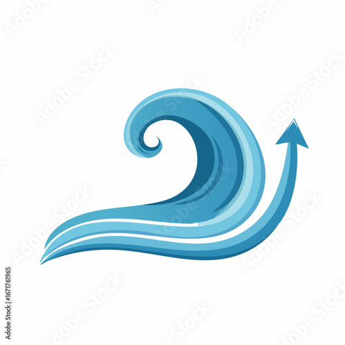 Stylized water wave graphic with upward pointing arrow indicating growth and progression concept