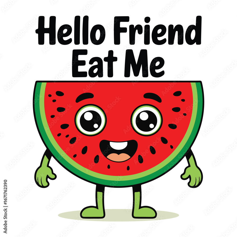 Obraz premium Watermelon fruit groovy cartoon character solid white background vector
