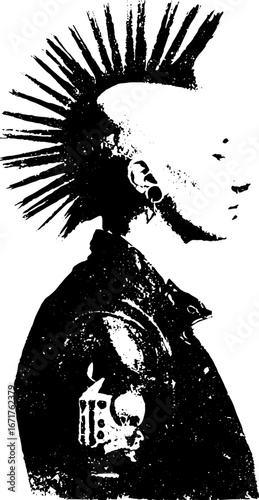 Grunge black and white punk mohawk design for urban art projects