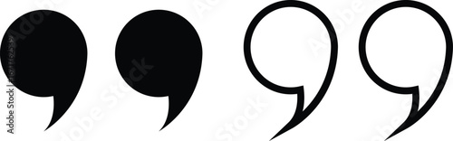 Quotation mark icon set, quote symbols collection in solid and outline style, typography punctuation vector for design, publishing, books, blogs, posters, social media, and branding