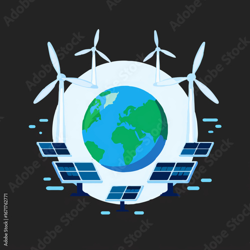 Earth powered by renewable energy from wind and solar

