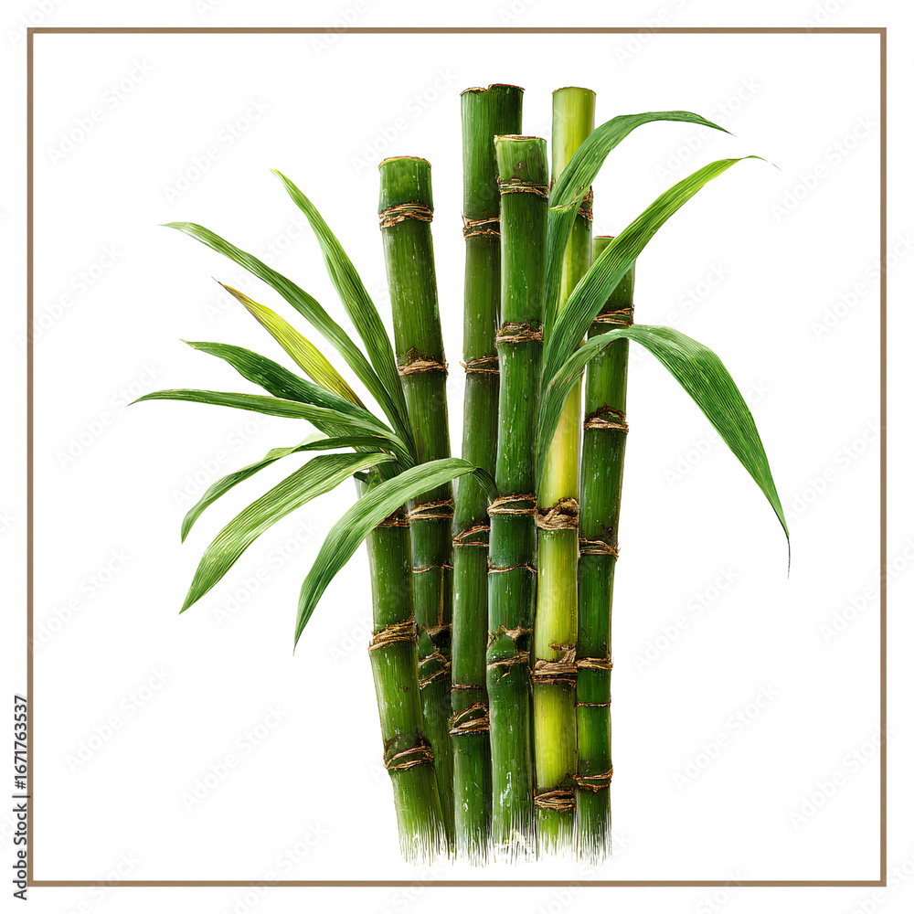 Fototapeta premium Whole and Chopped Sugar Cane Stalks, Isolated on Transparent Background