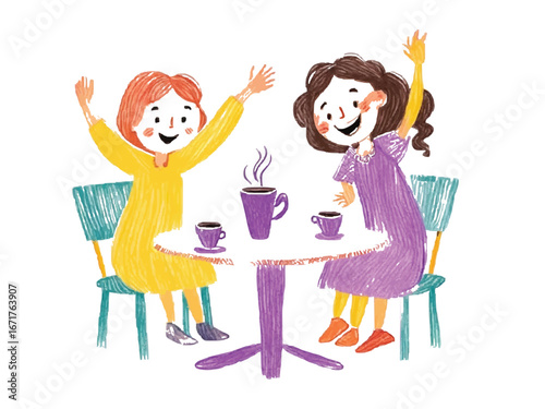 Colorful Hand-Drawn Illustrations – Fashion, Family Dining, and Cute Characters