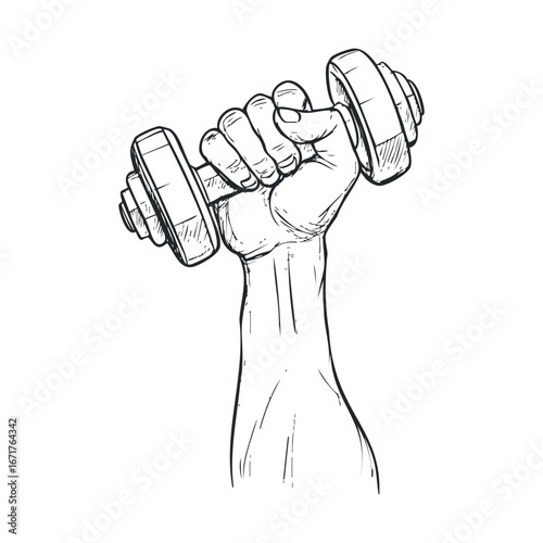Dynamic strength training hand holding dumbbell for fitness goals. Halloween vector illustration