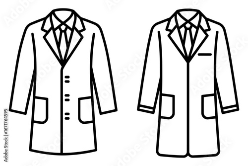 white lab coat with collar, pockets, and button details