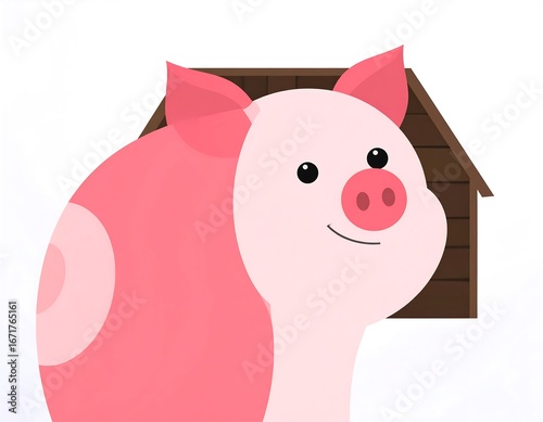 Cute cartoon pig in a sty