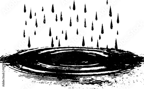 Black and white grunge illustration of rain puddle for urban design concepts