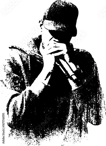Urban grunge black and white rapper illustration for music design