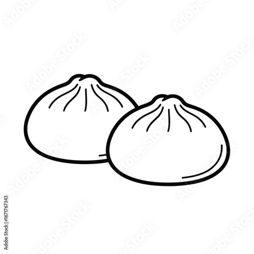 Minimalist line art illustration of two traditional Asian steamed baozi buns icon.