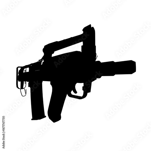 Black and white assault rifle silhouette isolated on clean white background