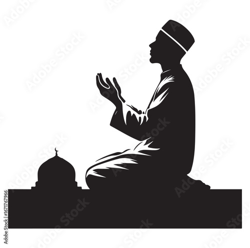 Islamic Prayer Pose with Tasbih – Muslim Silhouette Vector Art
