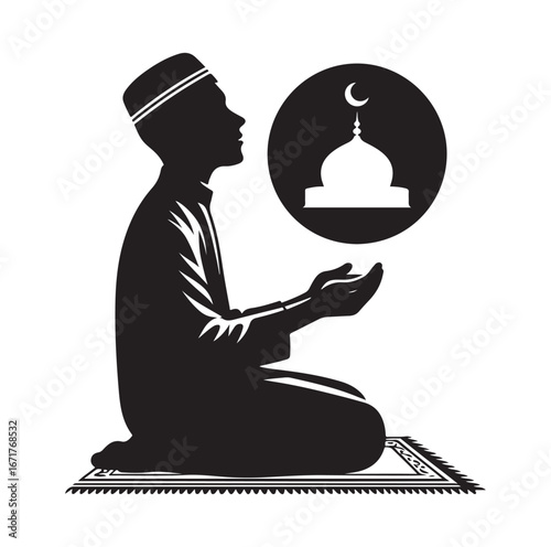 Islamic Prayer Pose with Tasbih – Muslim Silhouette Vector Art
