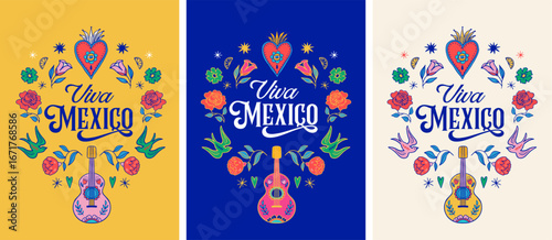Viva Mexico. Mexican culture, Mexican Fiesta, Mexican Menu restaurant and Cinco de Mayo invitation. Hand drawn, sketch style. Vector card, banner design. Colorful printable illustration