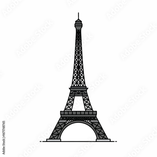 Eiffel tower standing tall against white sky, representing iconic landmark and architectural marvel of Paris, France, creating a sense of wanderlust.