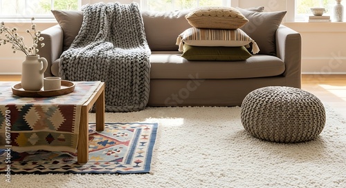 Cozy and inviting living space featuring a soft rug and comfortable furnishings for relaxation