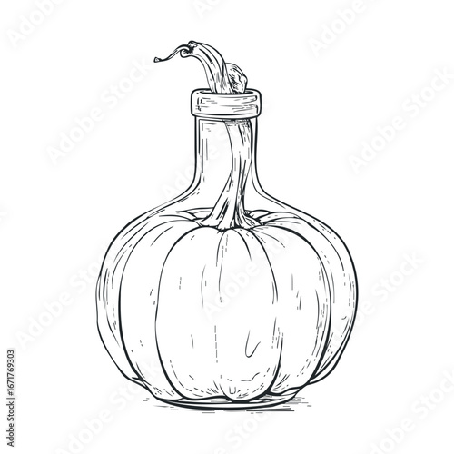 Decorative pumpkin bottle for autumn festivities and decor. Halloween vector illustration
