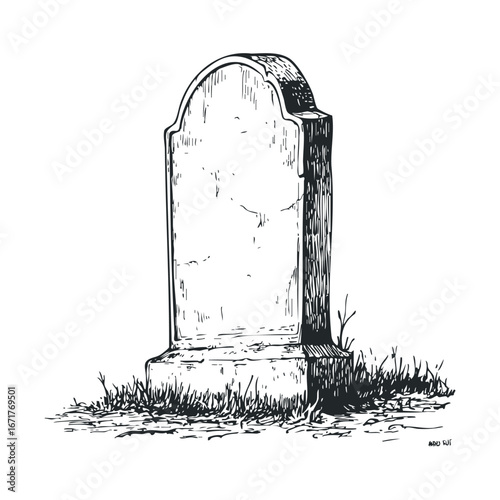 Classic gravestone in a cemetery with grass and moss. Halloween vector illustration