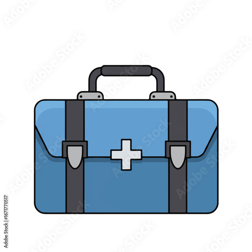 Blue first aid kit sitting closed, ready for medical emergencies, providing safety and assistance in a clean, minimalist style.