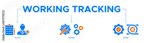 Working tracking banner website icons vector illustration concept of with icons of to do, doing, done, effective tools, management, agile project, visualize work