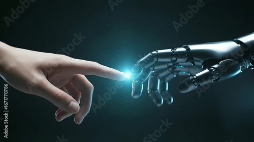 Human and Robot Hands Connection, AI Future Technology Concept