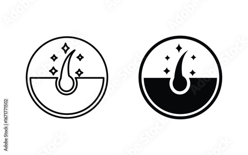 Anti dandruff stamp icon label with hair. Anti dandruff label vector for product packaging design element. Anti dandruff sign vector for packaging design.