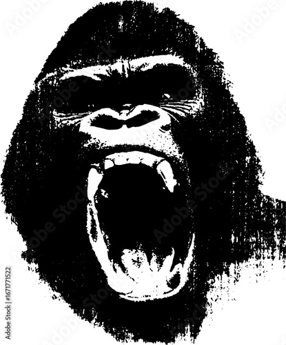 Grunge gorilla roaring design for urban art and posters