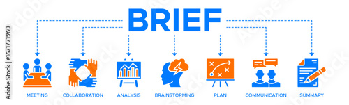 Brief banner web icon vector illustration concept for a briefing of business plan with an icon of meeting, collaboration, analysis, brainstorming, plan, communication, and summary
