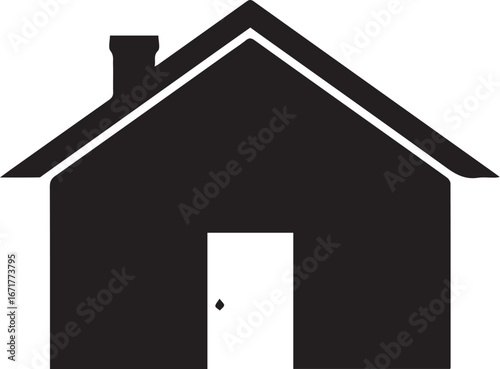 Simple black house silhouette with chimney and door, perfect for real estate or home concepts