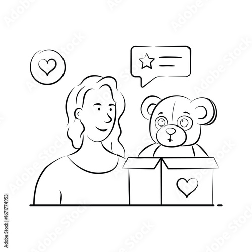 Satisfied customer receiving quality products, hand drawn illustration