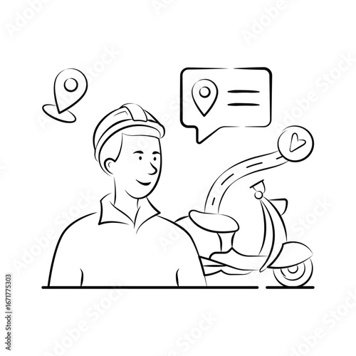 Ecommerce delivery illustration showing a rider arriving with a parcel.