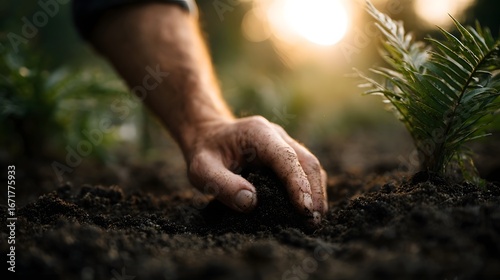 Farmer inspecting soil texture in hand during agricultural testing