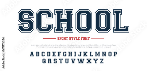 Classic school font. Vintage sport font in american style for football, baseball or basketball logos and t-shirt. Athletic department typeface, varsity style font. Vector

