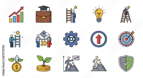 Illustrations of business concepts and career development icons
