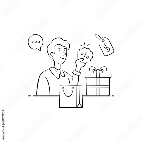 Shopping reward and loyalty bonus for ecommerce customers, premium illustrations