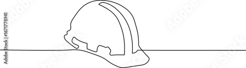 one line drawing of isolated vector object - hard hat 
