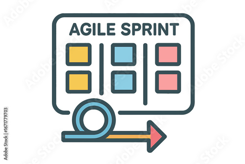 Agile Sprint Board with Colorful Post-it Notes and Arrow Direction agile sprint board