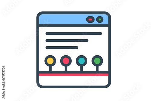Web browser interface with colorful icons and text layout timeline reporting screen