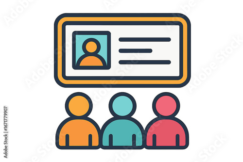 Group of people viewing a profile card with user information team board interface
