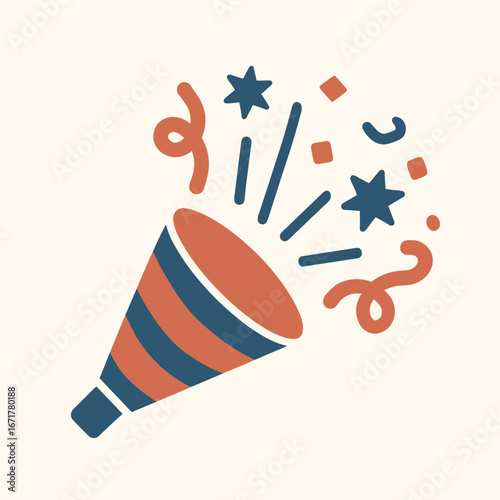 Party Popper Fireworks Celebration with Confetti in Red and Blue Colors