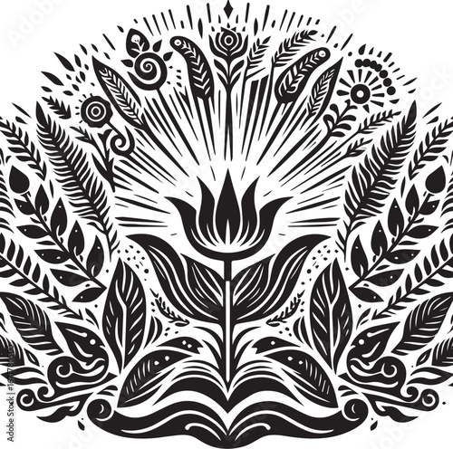 Botanical ornament of divine enlightenment, conversion, and revelation folk art