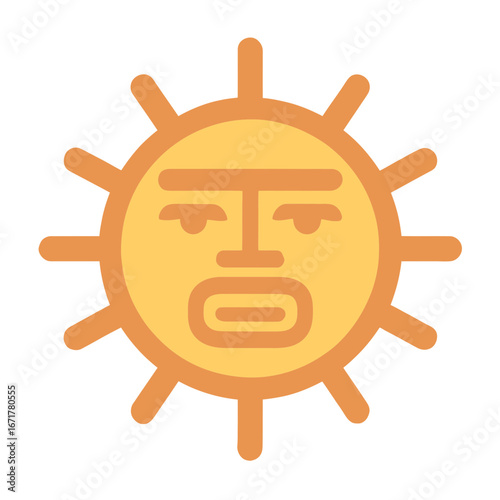 Stylized Sun Face Illustration Cartoon Bright Yellow Orange Sun Emblem