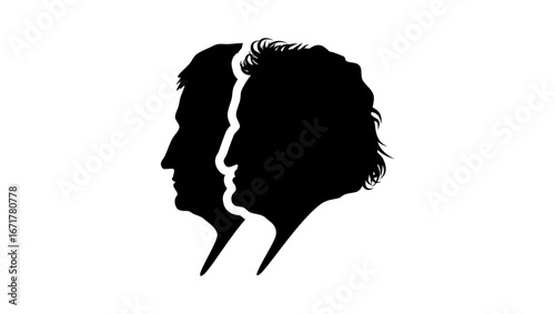 Brothers Grimm portrait, black isolated silhouette