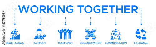 Working together banner web icon vector illustration concept for team management with an icon of collaboration reach goals team spirit support communication and exchange.