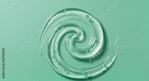 Gel swirl on matte mint background for presentation of cosmetic and dermatological products