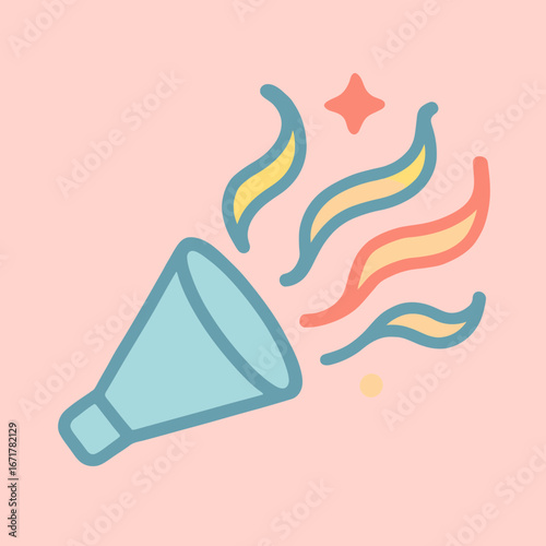 Colorful Party Blowout Horn with Streamers and Star on Soft Pink Background