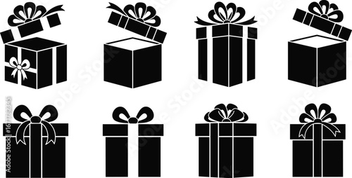 Black Gift Box Silhouette Vector Set