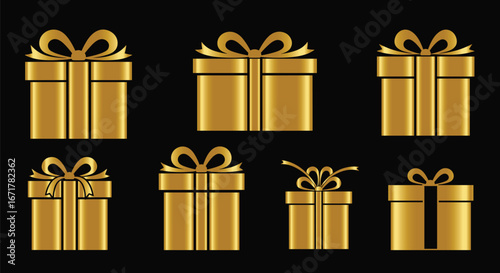 Luxury Gold Gift Box Vector Set on Black Background