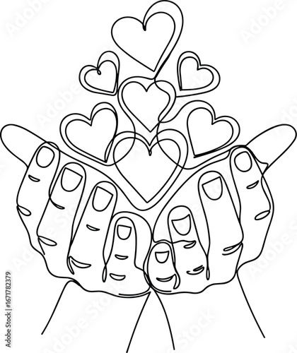 One Line Drawing of Hands Holding Hearts – Symbol of Love and Care