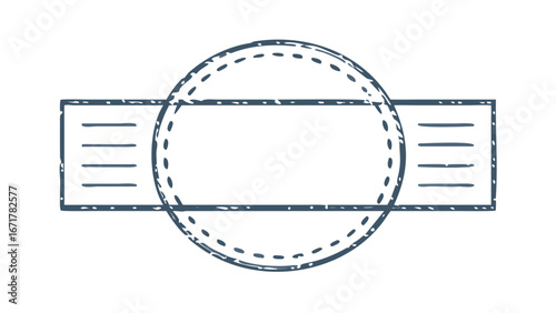 Illustration of an oval shape with dashed line inside and rectangle with horizontal lines on sides